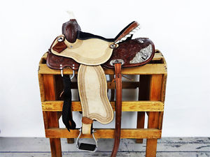 15" ROUGH OUT WESTERN LEATHER HORSE SILVER BARREL RACING TRAIL SHOW SADDLE TACK