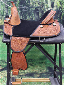 TW101MBK-A HILASON TREELESS WESTERN TRAIL BARREL RACING LEATHER HORSE SADDLE 14"