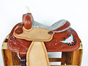 15" ROUGH OUT LEATHER WESTERN BARREL RACING BLING SHOW HORSE SADDLE TRAIL TACK