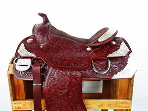 16" WESTERN SILVER SHOW COWBOY LEATHER TRAIL TOOLED PARADE HORSE SADDLE TACK
