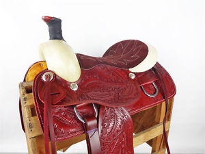 16" RAWHIDE MAHOGANY LEATHER RANCH LIGHT ROPING COWBOY WESTERN HORSE SADDLE TACK