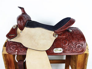 17" TOOLED ROUGH OUT LEATHER WESTERN COWBOY BARREL RACER TRAIL HORSE SADDLE TACK