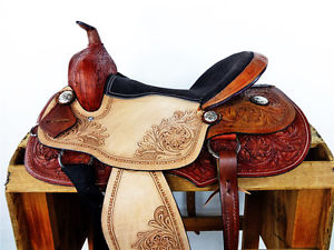 15" CLASSIC ROUGH OUT LEATHER WESTERN BARREL RACING TRAIL SHOW HORSE SADDLE TACK