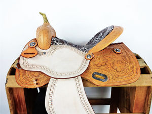 15" ROUGH OUT LEOPARD LEATHER WESTERN BARREL RACING TRAIL SHOW HORSE SADDLE TACK