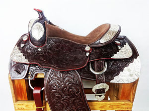 15" DARK BROWN LEATHER WESTERN COWBOY SILVER SHOW RODEO TRAIL PARADE SADDLE TACK