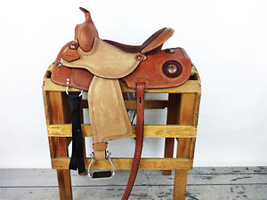 16" ROUGH OUT RAWHIDE LEATHER WESTERN COWBOY BARREL RACING HORSE SADDLE TACK