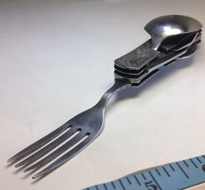 Antique WW II JAPANESE Sterling Silver Folding Fork Spoon Pocket Knife Tool