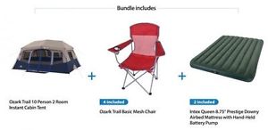 NEW Ozark Trail 10 Person Tent with 4 Chairs & 2 Airbed Mattresses Value Bundle