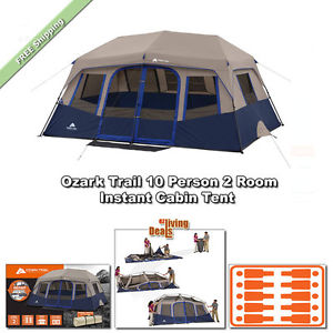 Ozark Trail Instant Cabin Tent 10 Person 2Rm 14x10' Outdoor Family Camping Tents
