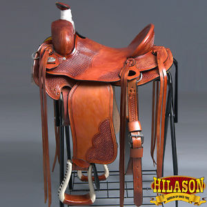 RS112MRED-A HILASON WESTERN LEATHER BIG KING WADE RANCH COWBOY ROPING SADDLE 15"
