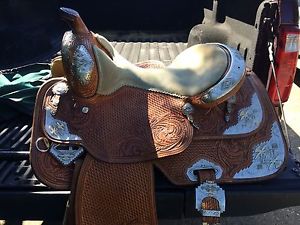 SILVER MESA 15 1/2" Seat Western Show Saddle With Headstall & Breastcollar !