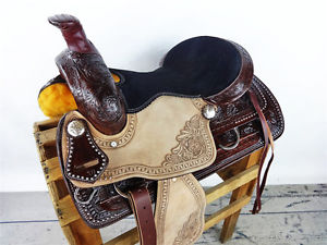 16" WESTERN HORSE ROUGH OUT TOOLED LEATHER COWBOY ROPING RANCH TRAIL SADDLE TACK