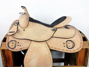 15" ROUGH OUT LEATHER WESTERN COWBOY TRAINING HORSE TRAIL WORK SADDLE RANCH TACK