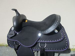 16" SYNTHETIC PURPLE SILVER SHOW BARREL RACING PLEASURE WESTERN HORSE SADDLE
