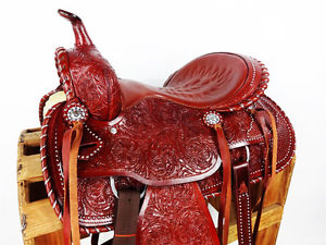 15" SILVER LACED TOOLED LEATHER HORSE COWBOY PLEASURE TRAIL WESTERN SADDLE TACK