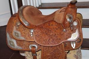 DALE CHAVEZ Western SHOW SADDLE w/ Matching BREASTPLATE REINS SET Silver 16"