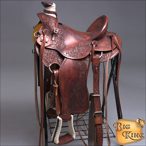 CWD077M HILASON LEATHER WESTERN BIG KING WADE RANCH ROPING HIGH BACK SADDLE 17
