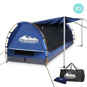 King Single Camping Canvas Tent Swag Bag Air Pillow Mattress Awning Poles