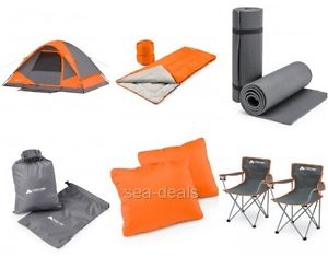 Camping Dome Tent Bundle Outdoors Backpacking Chairs Sleeping Bags Starter Kit
