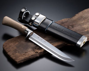 Hunting Knife 180mm Aogami Steel with Leather Case Japan Outdoor tool Japan