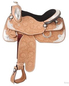 16 Inch Western Show Saddle - Light Oil - Silver Royal - Loaded with Silver