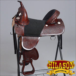 TW102MDB-A HILASON TREELESS WESTERN TRAIL BARREL RACING LEATHER HORSE SADDLE 17"
