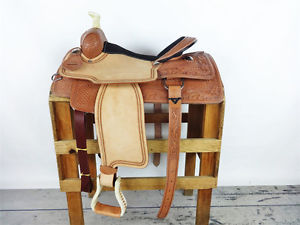 15" ROUGH OUT TOOLED LEATHER WESTERN PLEASRUE TRAIL RANCH HORSE SADDLE TACK