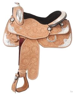 14 Inch Western Show Saddle - Light Oil - Silver Royal - Loaded with Silver