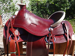 17" MAHOGANY WESTERN TRAIL WADE RAWHIDE ROPER ROPING RANCH LEATHER HORSE SADDLE