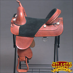 TW102MY-A HILASON TREELESS WESTERN TRAIL BARREL RACING LEATHER HORSE SADDLE 17"
