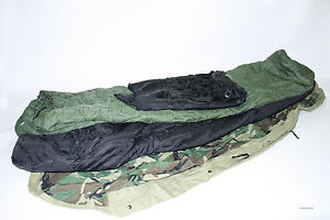 Army Issued, 4 Part Modular Sleeping Bag System MSS, Woodland Pattern