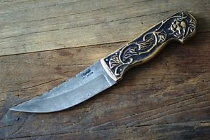 Caccianincu Massiv Bronze,  Damast,  Jagdmesser, Korsika Jean Francois Deak