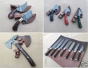 LOT OF DAMASCUS CHEF KNIFE SET,5 SKINNER KNIVES,MINI AXE ,FREE DHL SHIPPING
