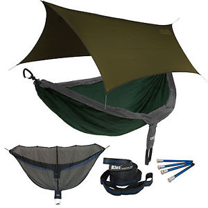 ENO DoubleNest OneLink Sleep System - Forest/Charcoal Hammock With Olive Profly