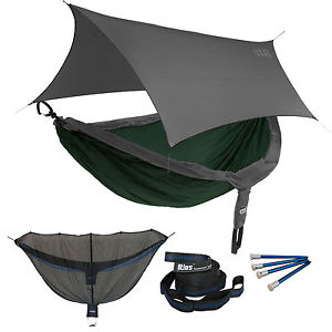 ENO DoubleNest OneLink Sleep System - Forest/Charcoal Hammock With Grey Profly