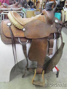 Double J Roping Rope Saddle 15" Used & Solid Extra Wide Back Cinch