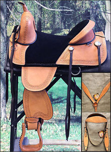 HILASON TREELESS WESTERN TRAIL BARREL RACING SADDLE 17 W/ BRIDLE & BREAST COLLAR