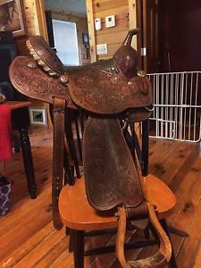 Cactus Saddlery Full Tooled Barrel Saddle 14"