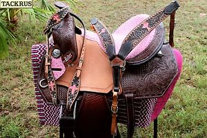 13" Horse Western Barrel Show Pleasure LEATHER SADDLE Bridle Pony 50273