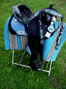 13" Western Cordura Trail Barrel Pleasure Horse SADDLE Bridle Tack Blue 4913
