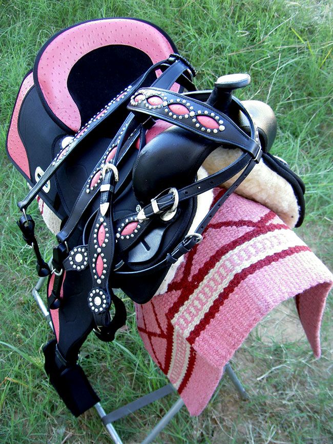 17" Western Cordura Trail Barrel Pleasure Horse SADDLE Bridle Tack Pink 4935