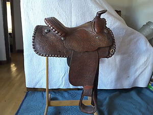 15" CIRCLE Y WESTERN SHOW SADDLE w/ SILVER LACING & ROSETTE CAPS