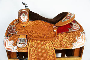 16" RED SNAKE MONTANA SHOW SILVER GOLD WESTERN LEATHER PARADE HORSE SADDLE TACK