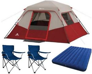 6 Person Instant Cabin Tent 10'x 9' Includes 2 Chairs 2 Queen Airbeds Camping