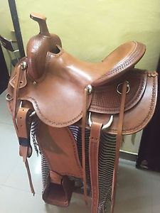 Western Natural Leather Roper Ranch Hand Tooled Horse Seat Saddle 16"