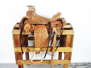 13" WESTERN WADE ROPING RANCH LEATHER YOUTH SHOW COWBOY TRAIL HORSE SADDLE TACK