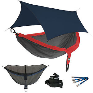 ENO DoubleNest OneLink Hammock System - Red/Charcoal + Guardian SL+Navy Profly