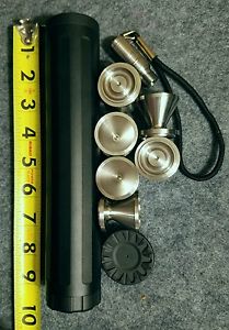 SET! 9" tube 1.75 OD 1.375 id + 6 S.S. Dry Storage Cups + 2 X-design endcaps BLK