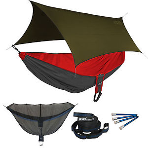 ENO Reactor OneLink Sleep System - Red/Charcoal Hammock With Olive Profly