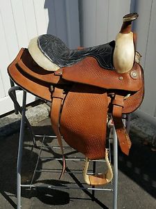 15" LEATHER BASKET STAMP RANCH ROPE SADDLE YOAKUM TEXAS VTG CARL AMMERMAN
